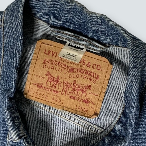 Levis Men’s Jean Jacket Size Large Cropped Denim 100% Cotton - Picture 13 of 16